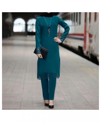 Abaya for Women Muslim Tunic Top Modest Pant Dubai Kurta Hollow Out Islamic Plus Size Prayer Attire Afghan Kurti Set Peacock ...