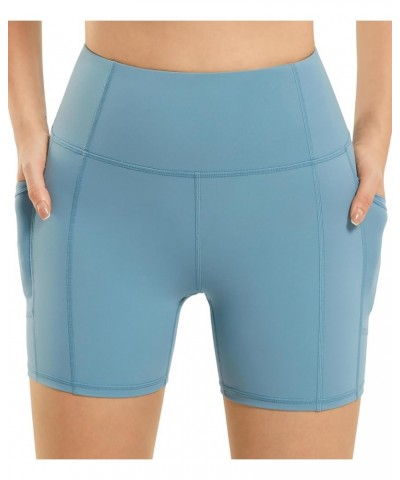 Women's High Waist Workout Yoga Shorts with Pockets, Non See-Through Stretch Tummy Control Athletic Shorts Sea Blue $14.39 Ac...