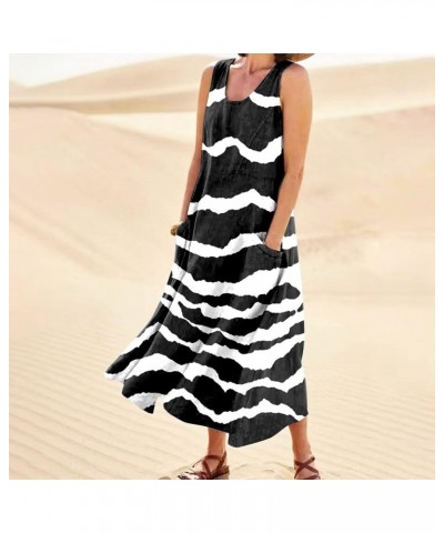 Maxi Dresses for Women 2023 Plus Size Loose Sleeveless Pockets Casual Vacation Crew Neck Floral Long Party Dress 07-black $10...