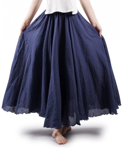 Women's Girls Casual Long Maxi Skirt Cotton Elastic Waist Boho Goth Fairy Renaissance Weekend Skirts Dress Navy Blue $12.41 S...