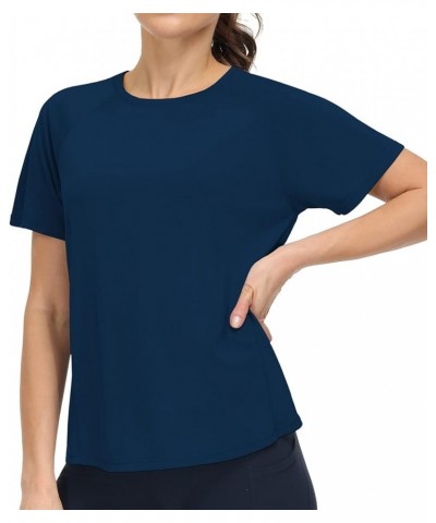 Women's Short Sleeve Crop Top Yoga T-Shirt for and Running Basic Tees Tshirts Shirts for Active Workout Dark Blue $12.71 Acti...