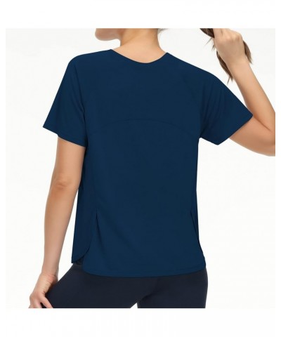 Women's Short Sleeve Crop Top Yoga T-Shirt for and Running Basic Tees Tshirts Shirts for Active Workout Dark Blue $12.71 Acti...