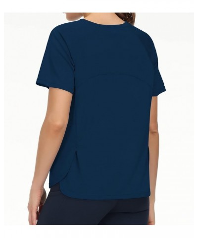 Women's Short Sleeve Crop Top Yoga T-Shirt for and Running Basic Tees Tshirts Shirts for Active Workout Dark Blue $12.71 Acti...