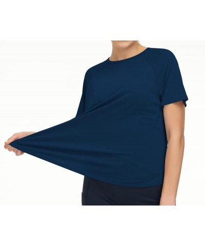 Women's Short Sleeve Crop Top Yoga T-Shirt for and Running Basic Tees Tshirts Shirts for Active Workout Dark Blue $12.71 Acti...