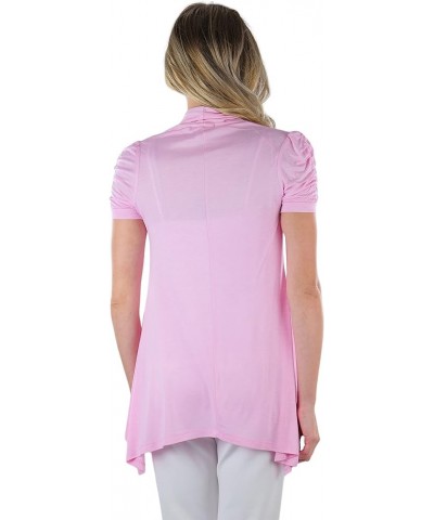 Women's Long Sleeve Open Front Lightweight Cardigan Ruched Cap Short Sleeves - Baby Pink $10.99 Sweaters