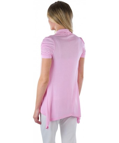 Women's Long Sleeve Open Front Lightweight Cardigan Ruched Cap Short Sleeves - Baby Pink $10.99 Sweaters