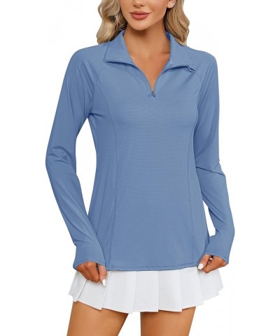 Women Long Sleeve Shirts Sun Protection 1/4 Zip Summer Quick Dry Hiking Shirts Quarter Zip Pullover for Women Haze Blue $12.4...