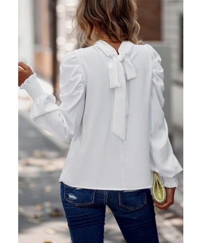 Womens Tops Casual Crewneck Long Lantern Sleeve Self Tie Blouses Solid Tunic Shirts 2024 White $15.50 Tops