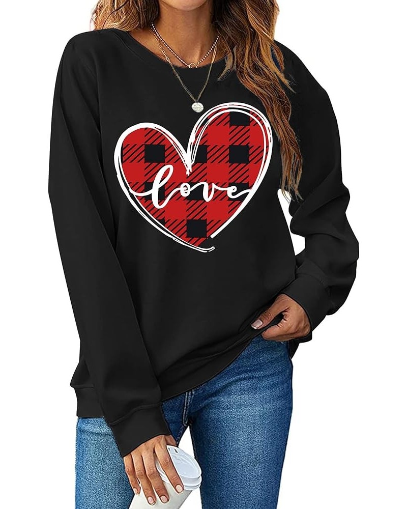 Valentines Day Sweatshirt Women Love Heart Shirts Valentine Pullover Long Sleeve Tops Black2-heart $11.46 Hoodies & Sweatshirts