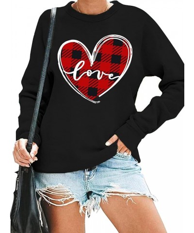 Valentines Day Sweatshirt Women Love Heart Shirts Valentine Pullover Long Sleeve Tops Black2-heart $11.46 Hoodies & Sweatshirts