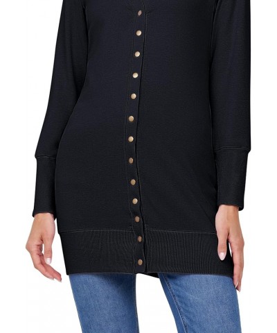 Women's 2024 Fall Long Sleeve Snap Button Down Solid Color Knit Ribbed Neckline Cardigans Black $15.96 Sweaters