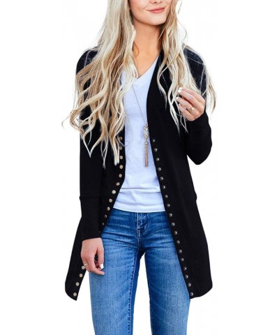 Women's 2024 Fall Long Sleeve Snap Button Down Solid Color Knit Ribbed Neckline Cardigans Black $15.96 Sweaters