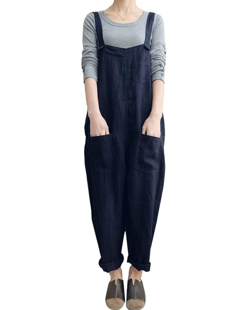 Women's Fashion Baggy Cotton Linen Overalls Casual Jumpsuit Navy $7.94 Overalls