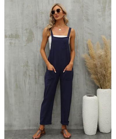 Women's Fashion Baggy Cotton Linen Overalls Casual Jumpsuit Navy $7.94 Overalls