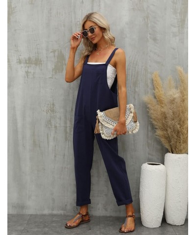 Women's Fashion Baggy Cotton Linen Overalls Casual Jumpsuit Navy $7.94 Overalls