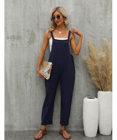 Women's Fashion Baggy Cotton Linen Overalls Casual Jumpsuit Navy $7.94 Overalls