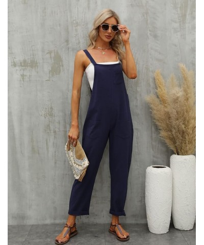 Women's Fashion Baggy Cotton Linen Overalls Casual Jumpsuit Navy $7.94 Overalls