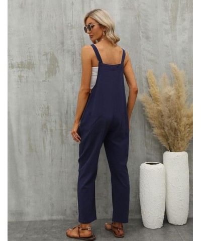 Women's Fashion Baggy Cotton Linen Overalls Casual Jumpsuit Navy $7.94 Overalls