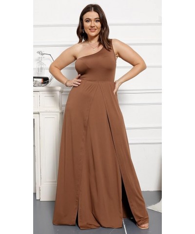 Women's Deep V Neck Plus Size Bodycon Ruched One Shoulder Maxi Dress Flowy Split Long Dresses Brown $13.75 Dresses