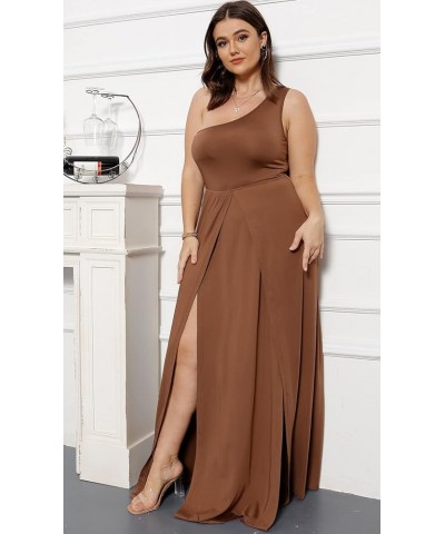 Women's Deep V Neck Plus Size Bodycon Ruched One Shoulder Maxi Dress Flowy Split Long Dresses Brown $13.75 Dresses