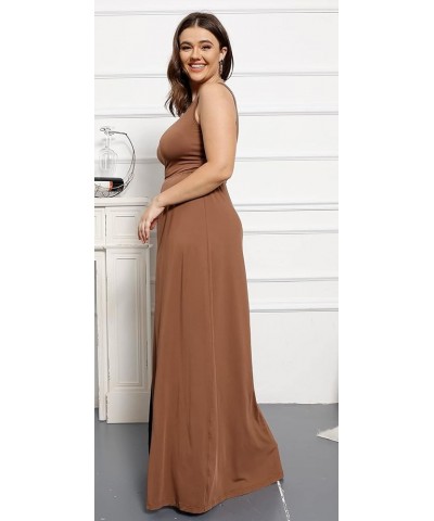 Women's Deep V Neck Plus Size Bodycon Ruched One Shoulder Maxi Dress Flowy Split Long Dresses Brown $13.75 Dresses