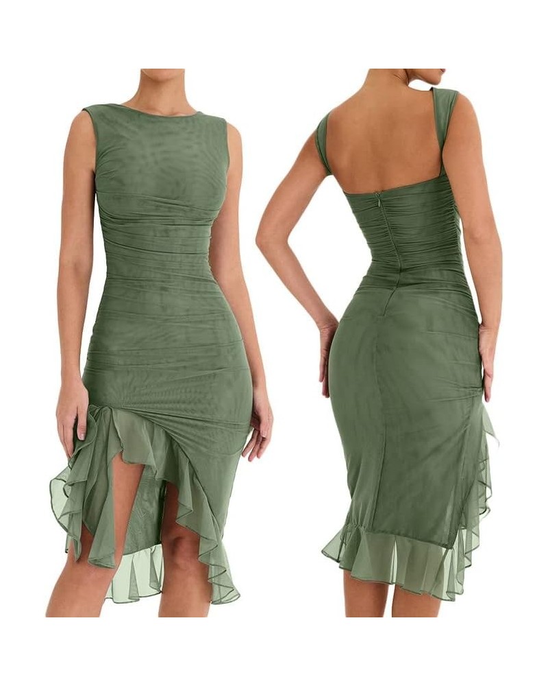 Sexy Y2K Ruffles Fairy Dress Fringe Strapless Floral Dress Asymmetrical See Through Beach Party Club Outfits F-green $9.24 Dr...