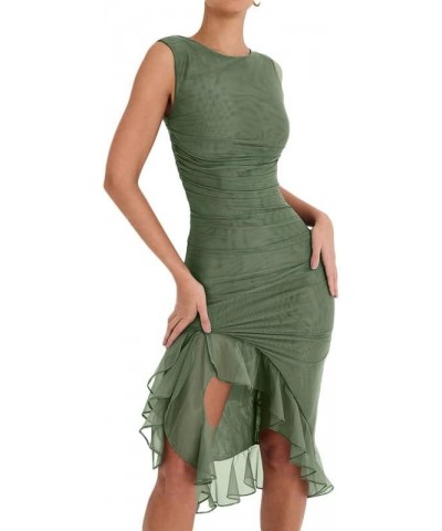 Sexy Y2K Ruffles Fairy Dress Fringe Strapless Floral Dress Asymmetrical See Through Beach Party Club Outfits F-green $9.24 Dr...