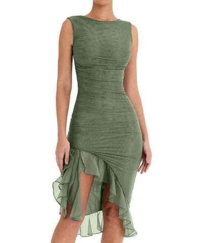 Sexy Y2K Ruffles Fairy Dress Fringe Strapless Floral Dress Asymmetrical See Through Beach Party Club Outfits F-green $9.24 Dr...