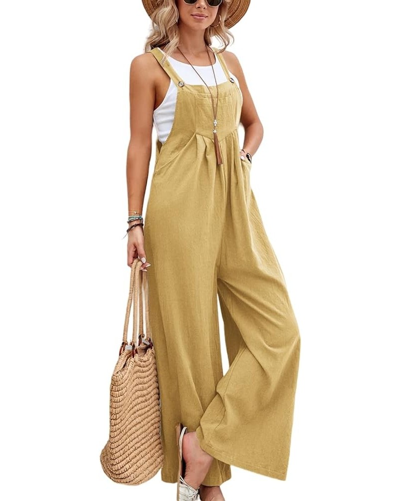 Womens Casual Overalls Straps Bib Wide Leg 2024 Summer Loose Fit Romper Sleeveless Suspender Jumpsuit with Pockets Yellow $7....