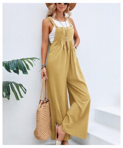 Womens Casual Overalls Straps Bib Wide Leg 2024 Summer Loose Fit Romper Sleeveless Suspender Jumpsuit with Pockets Yellow $7....