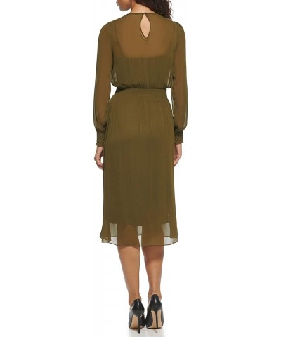 Women's Sintched Waist Midi Dress Dark Olive $18.87 Dresses