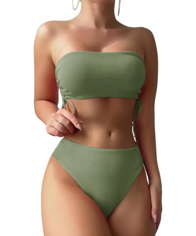 Women's Bandeau Bikini Sets Removable Strap Wrap Tie Side Two Piece Swimsuit Cheeky High Waisted Bathing Suits Armygreen $13....