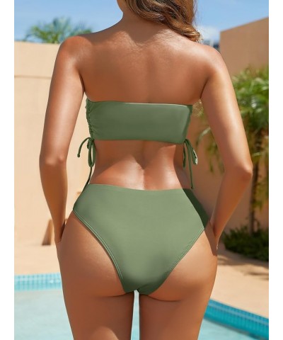 Women's Bandeau Bikini Sets Removable Strap Wrap Tie Side Two Piece Swimsuit Cheeky High Waisted Bathing Suits Armygreen $13....