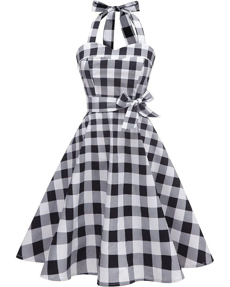 Women'sVintage Polka Audrey Dress 1950s Halter Retro Cocktail Dress Black White Plaid $21.27 Dresses