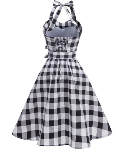 Women'sVintage Polka Audrey Dress 1950s Halter Retro Cocktail Dress Black White Plaid $21.27 Dresses