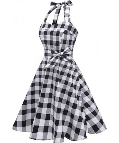 Women'sVintage Polka Audrey Dress 1950s Halter Retro Cocktail Dress Black White Plaid $21.27 Dresses