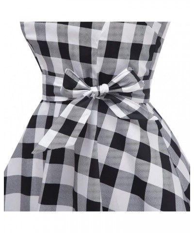 Women'sVintage Polka Audrey Dress 1950s Halter Retro Cocktail Dress Black White Plaid $21.27 Dresses