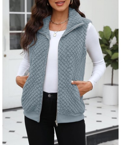 Womens Sleeveless Fleece Vest with Pockets Fuzzy Sherpa Vest Fluffy Zipper Jacket Warm Outerwear C-dusty Blue $20.29 Vests