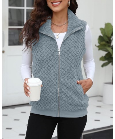 Womens Sleeveless Fleece Vest with Pockets Fuzzy Sherpa Vest Fluffy Zipper Jacket Warm Outerwear C-dusty Blue $20.29 Vests