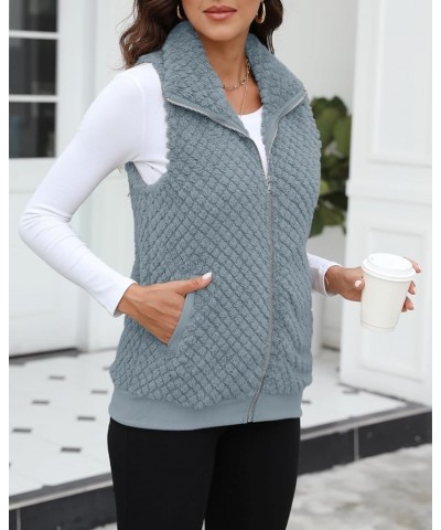 Womens Sleeveless Fleece Vest with Pockets Fuzzy Sherpa Vest Fluffy Zipper Jacket Warm Outerwear C-dusty Blue $20.29 Vests