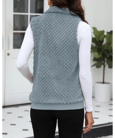 Womens Sleeveless Fleece Vest with Pockets Fuzzy Sherpa Vest Fluffy Zipper Jacket Warm Outerwear C-dusty Blue $20.29 Vests