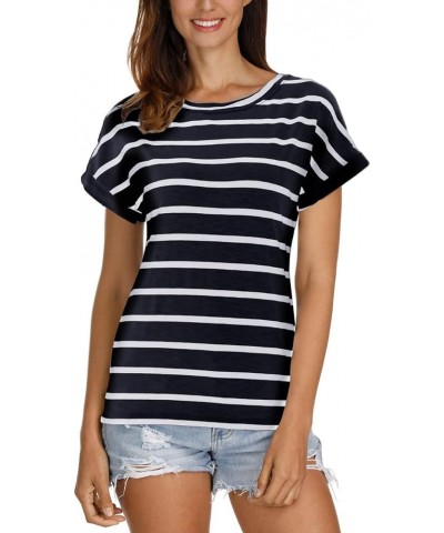 Women's Tops Striped/Solid Short Sleeve Blouse Scoop Neck/V Neck T-Shirt Casual Slim Fit A-navyblue White Stripe $12.42 T-Shirts