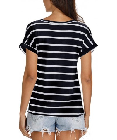 Women's Tops Striped/Solid Short Sleeve Blouse Scoop Neck/V Neck T-Shirt Casual Slim Fit A-navyblue White Stripe $12.42 T-Shirts