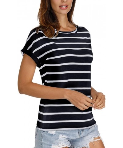 Women's Tops Striped/Solid Short Sleeve Blouse Scoop Neck/V Neck T-Shirt Casual Slim Fit A-navyblue White Stripe $12.42 T-Shirts