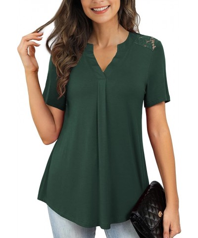 Women's Plus Size Tops Casual Blouse Short Sleeve Lace Pleated Tunic Tops M-4XL 003-dark Green $13.44 Tops