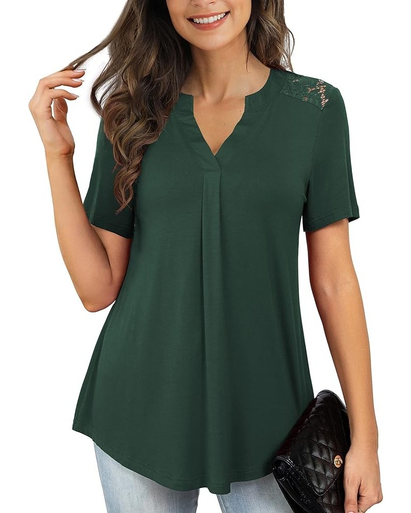 Women's Plus Size Tops Casual Blouse Short Sleeve Lace Pleated Tunic Tops M-4XL 003-dark Green $13.44 Tops