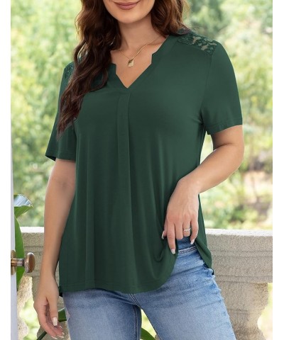 Women's Plus Size Tops Casual Blouse Short Sleeve Lace Pleated Tunic Tops M-4XL 003-dark Green $13.44 Tops