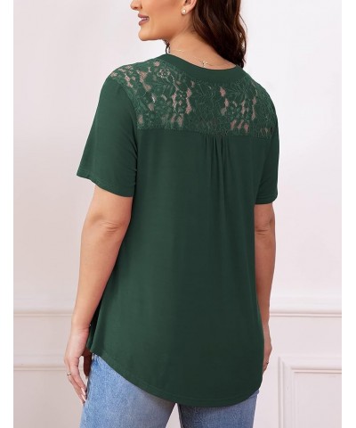 Women's Plus Size Tops Casual Blouse Short Sleeve Lace Pleated Tunic Tops M-4XL 003-dark Green $13.44 Tops