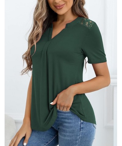 Women's Plus Size Tops Casual Blouse Short Sleeve Lace Pleated Tunic Tops M-4XL 003-dark Green $13.44 Tops