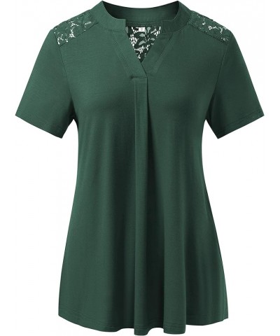 Women's Plus Size Tops Casual Blouse Short Sleeve Lace Pleated Tunic Tops M-4XL 003-dark Green $13.44 Tops